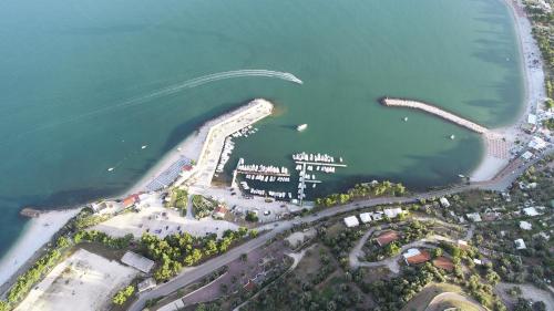 an overhead view of a city and the water at Holiday Lodge al Porto in Mattinata