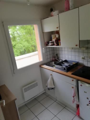 una piccola cucina con lavandino e finestra di Allee De Limoge a Vannes