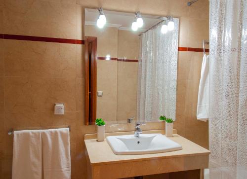 a bathroom with a sink and a mirror at Apartamento céntrico con parking privado in Córdoba