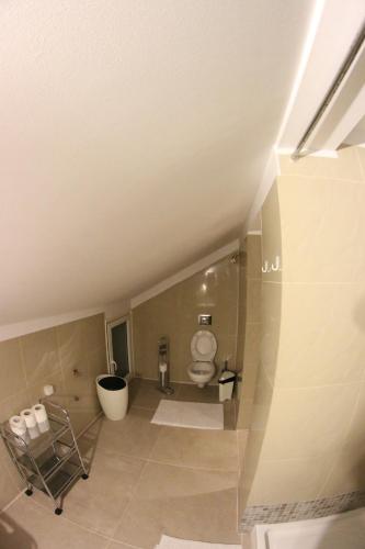 a bathroom with a toilet and a sink at Casa Bucovineana in Suceava