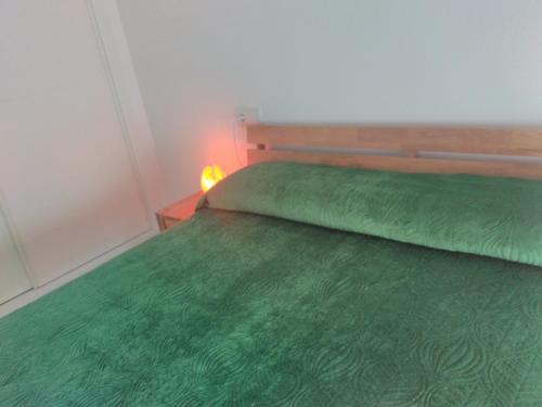 - une chambre avec un lit vert et une couverture verte dans l'établissement Airem 22, à Roquetas de Mar