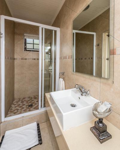 a bathroom with a sink and a shower at Algoa Guest House Summerstrand in Port Elizabeth