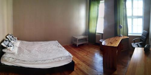 Schlafzimmer mit einem Bett und Holzboden in der Unterkunft Apartament Kozia I in Danzig
