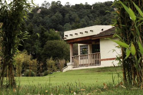 a small house in a field with trees in the background at Hotel Bosques del Sol Suites in San Cristóbal de Las Casas