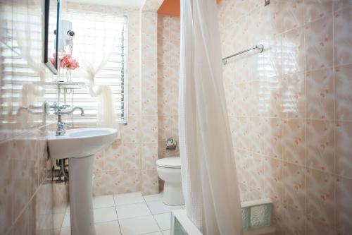 a bathroom with a sink and a toilet at Diamond Villa Guest House in Montego Bay
