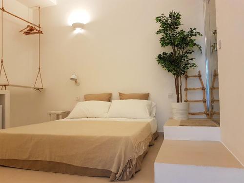 sypialnia z łóżkiem i doniczką w obiekcie Break for two w Agropoli