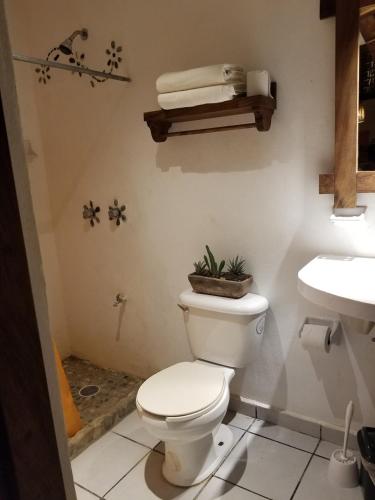 a bathroom with a toilet and a sink at Casa Aditi in Mazunte