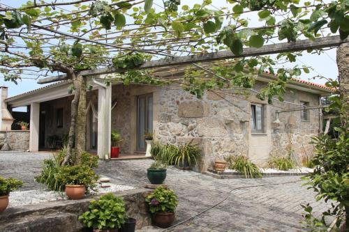 a stone house with potted plants in front of it at 'Casa do Afonso' in Esposende