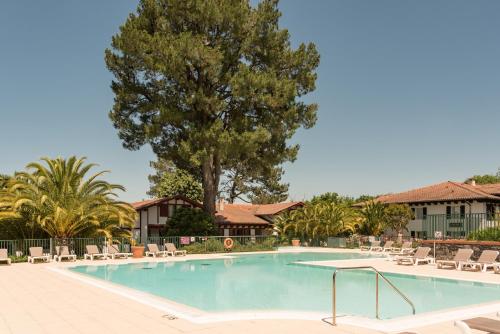a large swimming pool with chairs and a tree at Résidence Pierre & Vacances La Villa Maldagora in Ciboure