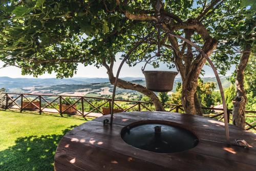 a bath tub sitting on a table under a tree at Nikis Resort in Gubbio