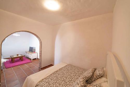 un dormitorio con una cama y un espejo en Los Torres II, en Fuencaliente de la Palma