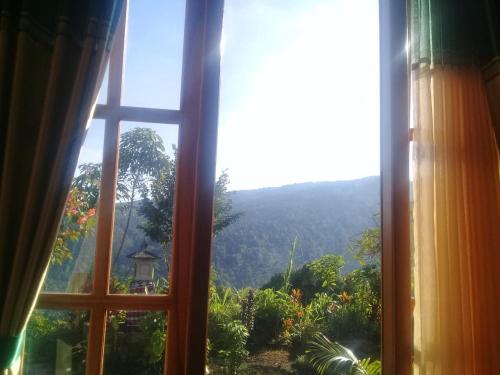 a window with a view of a mountain view at Aris Homestay and Warung Made in Munduk
