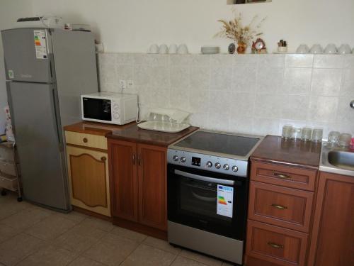 Il comprend une cuisine équipée d'une cuisinière et d'un réfrigérateur. dans l'établissement Holiday Home Tomislav, à Komiža