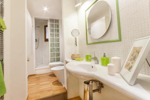 a bathroom with a sink and a toilet and a mirror at Pietrapiana flat & local market in Florence