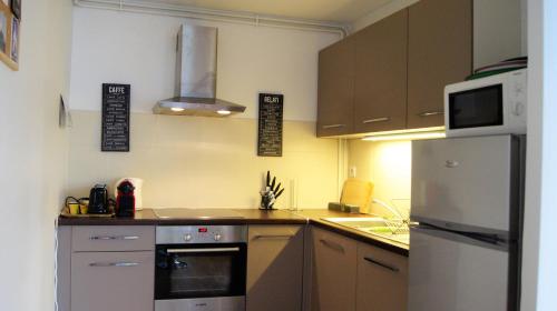 une petite cuisine avec un réfrigérateur et un évier dans l'établissement Appart Hôtel Lille LOUIS, à Lille