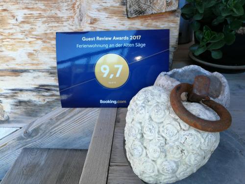 Certifikát, hodnocení, plakát nebo jiný dokument vystavený v ubytování Ferienwohnung an der Alten Säge