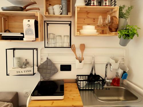 a kitchen with a sink and a counter top at Casa nostra Capodistria in Koper