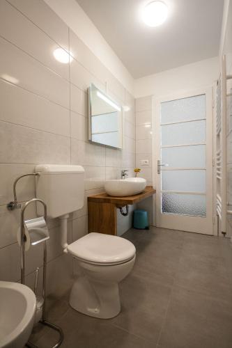 a bathroom with a toilet and a sink and a mirror at Apartment Sofia in Rijeka
