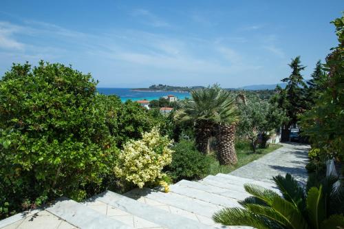 a stone path with a view of the ocean at Seaview dreams in Ormos Panagias