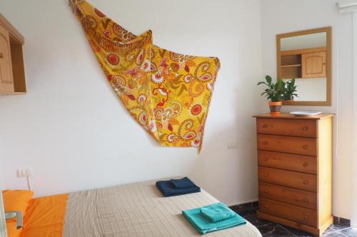 a bedroom with a bed and a dresser and a mirror at Casa de Amig@s en Santa Cruz de la Palma in Santa Cruz de la Palma