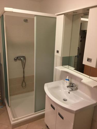 a bathroom with a sink and a shower at Apartments Porto Fianona in Plomin