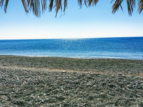 an empty beach with the ocean in the background at Ktima Tzaneti in Lakhania