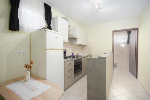 une cuisine avec un réfrigérateur blanc et un évier dans l'établissement Apartment Zlatko, à Rovinj