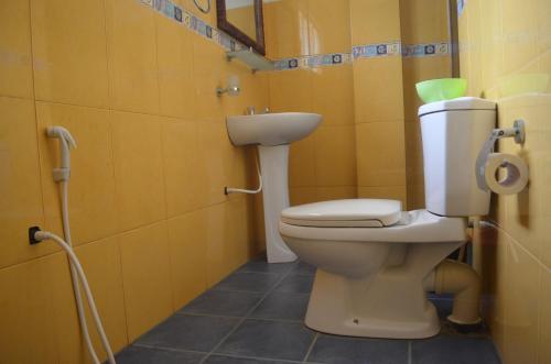 a bathroom with a toilet and a sink at Hotel Paradiso in Hikkaduwa