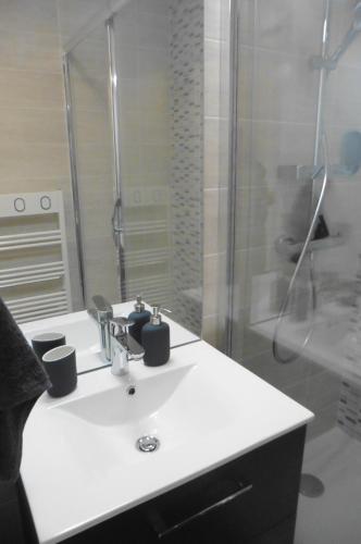 a bathroom with a sink and a shower at Disney & Family Shopping, 10 minutes Disneyland! in Serris