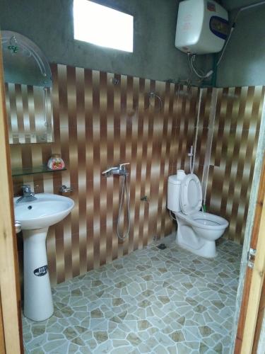 a bathroom with a toilet and a sink at Flower hmong homestay in Bắc Hà