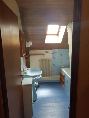 La salle de bains est pourvue d'un lavabo, de toilettes et d'une lucarne. dans l'établissement Champagnac, à Borrèze