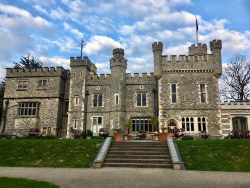 an old castle with stairs leading up to it at Beach Retreat in Whitstable
