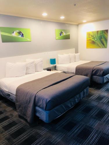 a hotel room with two beds in a room at BridgePoint Inn Daly City in Daly City