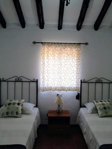 a bedroom with two beds and a window at Alojamiento Rural El Orégano in Campillos
