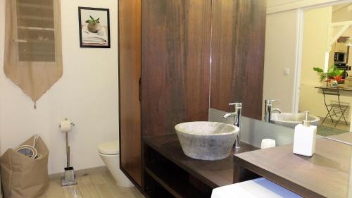 bagno con lavabo e servizi igienici di La Ferme des Etangs a Rivière-Salée