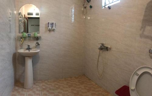 a bathroom with a sink and a toilet at Lotus Hotel in Sapa