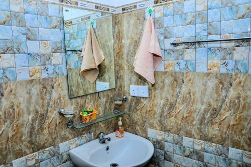 W łazience znajduje się umywalka i lustro. w obiekcie Rock Cascade tourist home w mieście Polonnaruwa