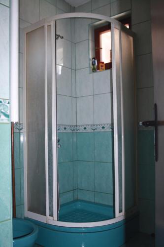 eine Dusche mit Glastür im Bad in der Unterkunft Prosper in Sarajevo