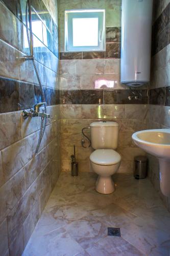a bathroom with a toilet and a sink at Villa Yanevi in Lozenets
