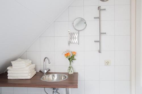 a bathroom counter with a sink and a mirror at B&B "de Wingerd" in Bruchterveld