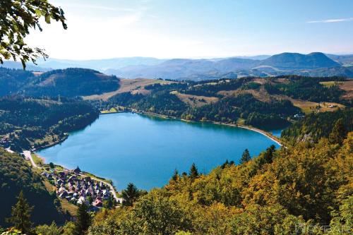 a view of a lake in the mountains at Hotel Telgárt - Turistické ubytovanie in Telgárt