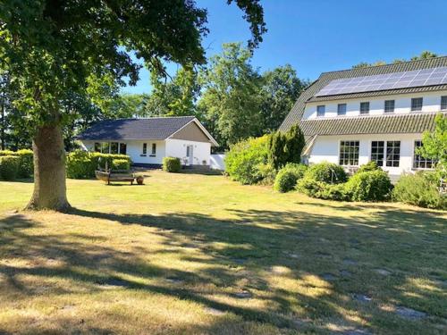 a house with a tree and a bench in a yard at Hotel-Marks-Garni in Zingst