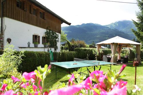 a ping pong table in the yard of a house at Haus Südblick in Zell am See