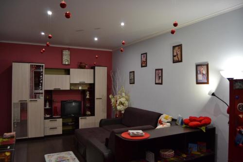 salon z kanapą i kuchnią w obiekcie Apartments on Duki w mieście Briańsk