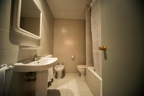 a bathroom with a sink and a toilet at Hotel Hipic in Vielha