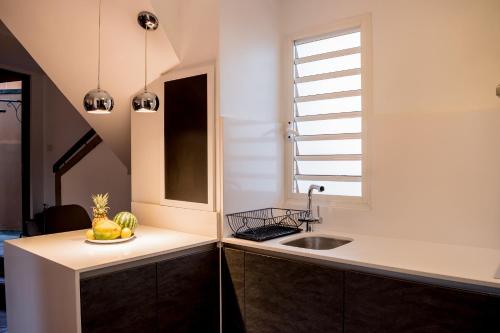 a kitchen with a sink and a window at Villa 202 in Port Louis