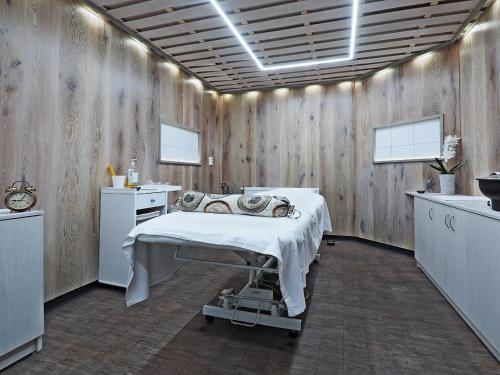 a hospital room with a bed and a sink at Hotel Vinohrad in Milotice