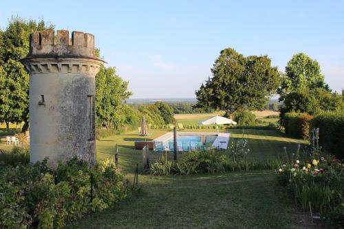 a building in the middle of a yard with a pool at Chambres d'Hôtes Le Château de la Plante in Thuré