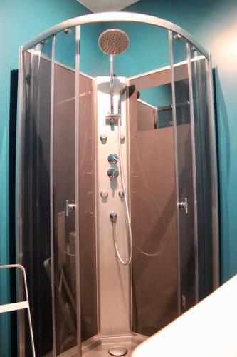 une douche avec une cabine en verre dans une salle de bain dans l'établissement Le Sarment - HAUTVILLERS, à Hautvillers