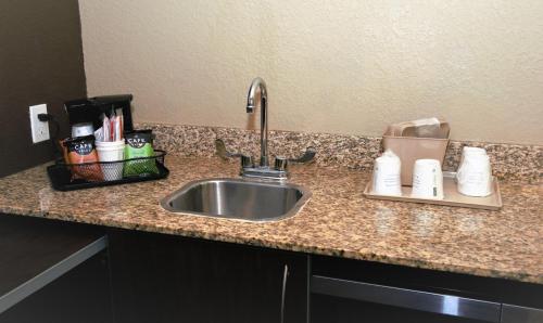 a kitchen counter with a sink in a room at Microtel Inn & Suites by Wyndham Jacksonville Airport in Jacksonville
